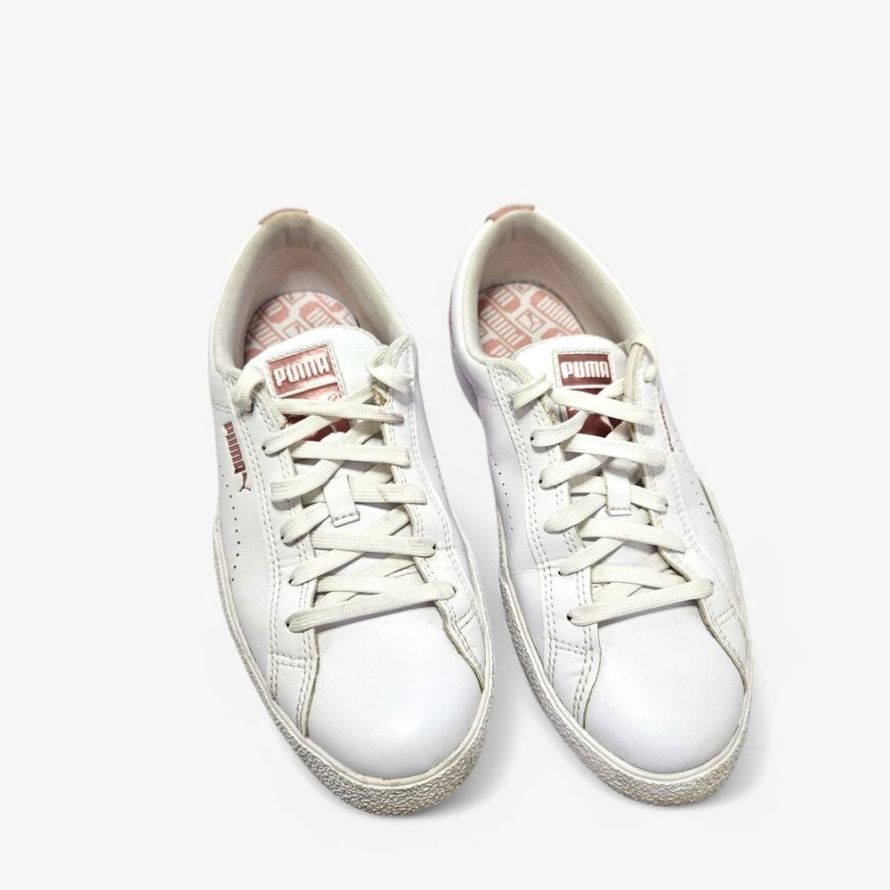PUMA Love Perf Athletic White & Pink Leather Sneakers - Womens 9
